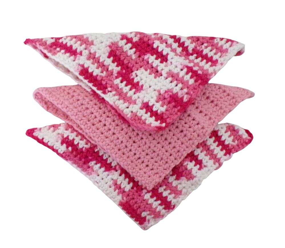 (3) Handmade Crocheted Dishcloths Washcloths 100% Cotton Pink Azalea Ombre Pink